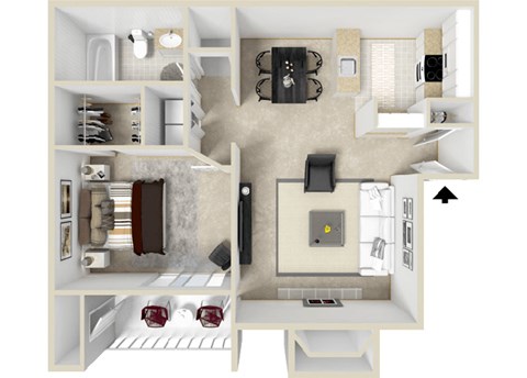 Floor plan for 1 bed, 1 bath, 808 sqft